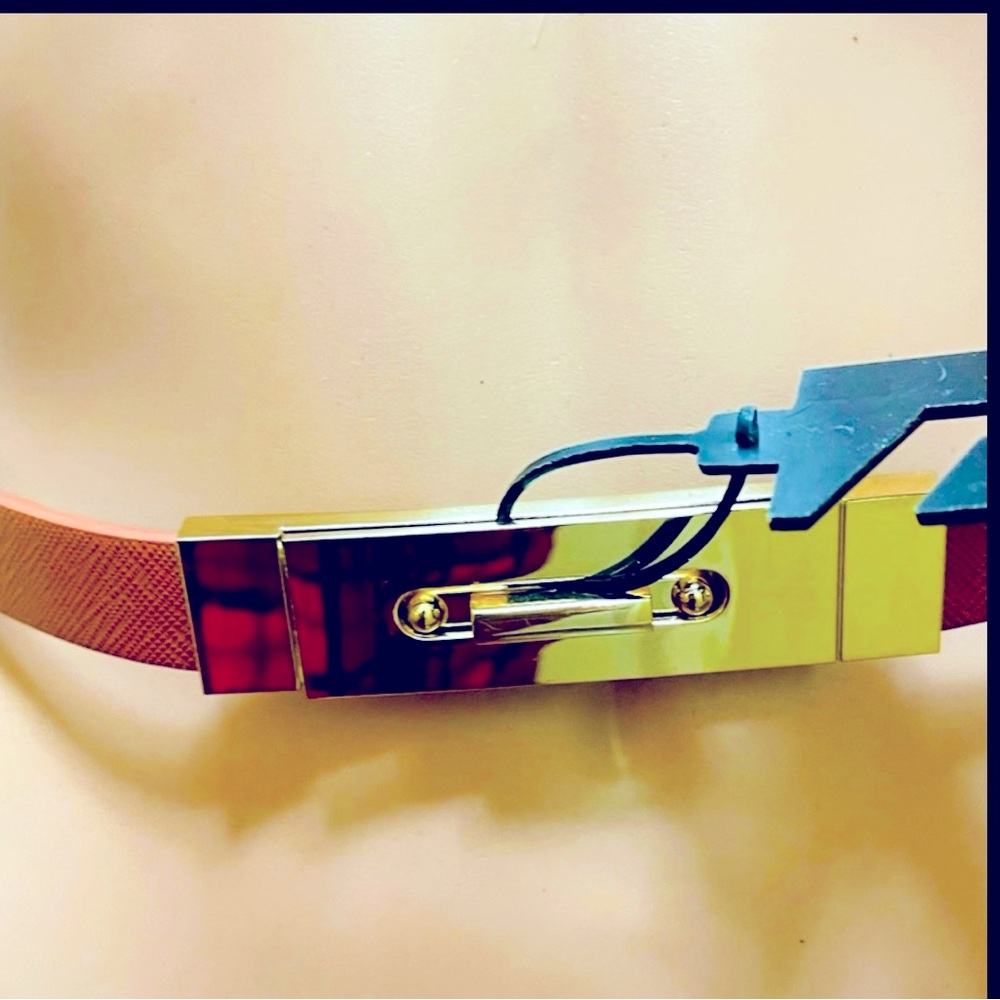 EXPRESS SKINNY BELT GOLD  TURN-LUCK ELASTIC IN THE BACK BROWN M/L TINY SCRATCH